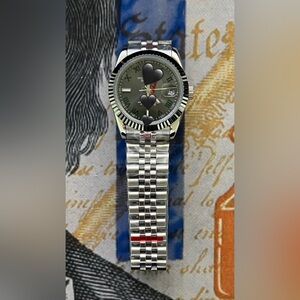 Men’s 36mm Luxury Automatic Steel Watch Silver “Wimbledon” Style Gray Dial